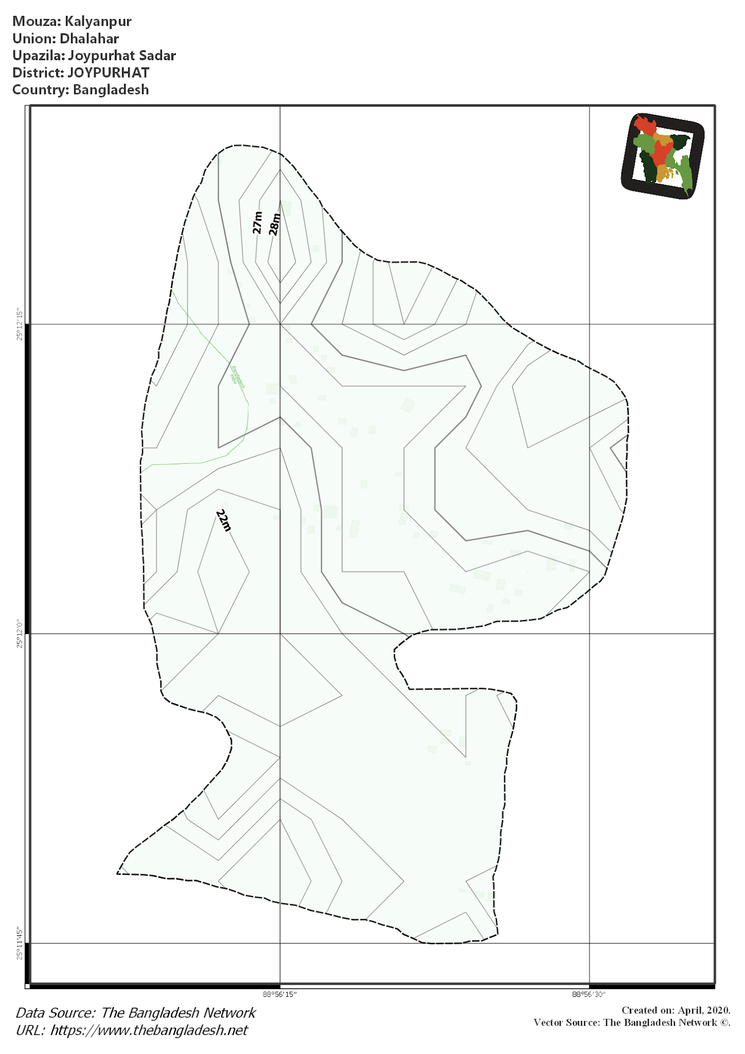 Map of Kalyanpur Mouza of Joypurhat Sadar Upazila, JOYPURHAT, Bangladesh.