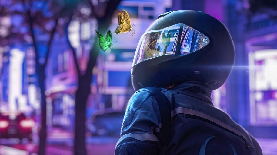 Biker, Digital Art, Butterflies, 4K, #6.1044