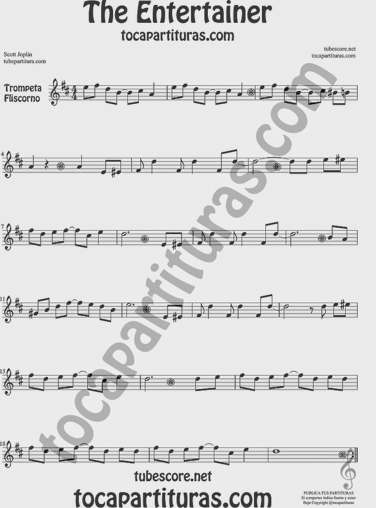 The Entertainer Partitura de Trompeta y Fliscorno Sheet Music for Trumpet and Flugelhorn Music Scores