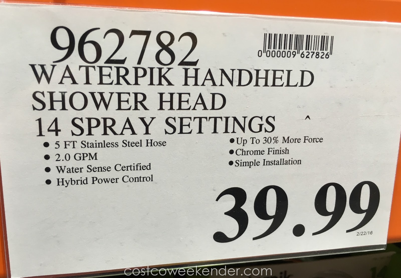 Waterpik Handheld Power Spray Shower Head Costco Weekender