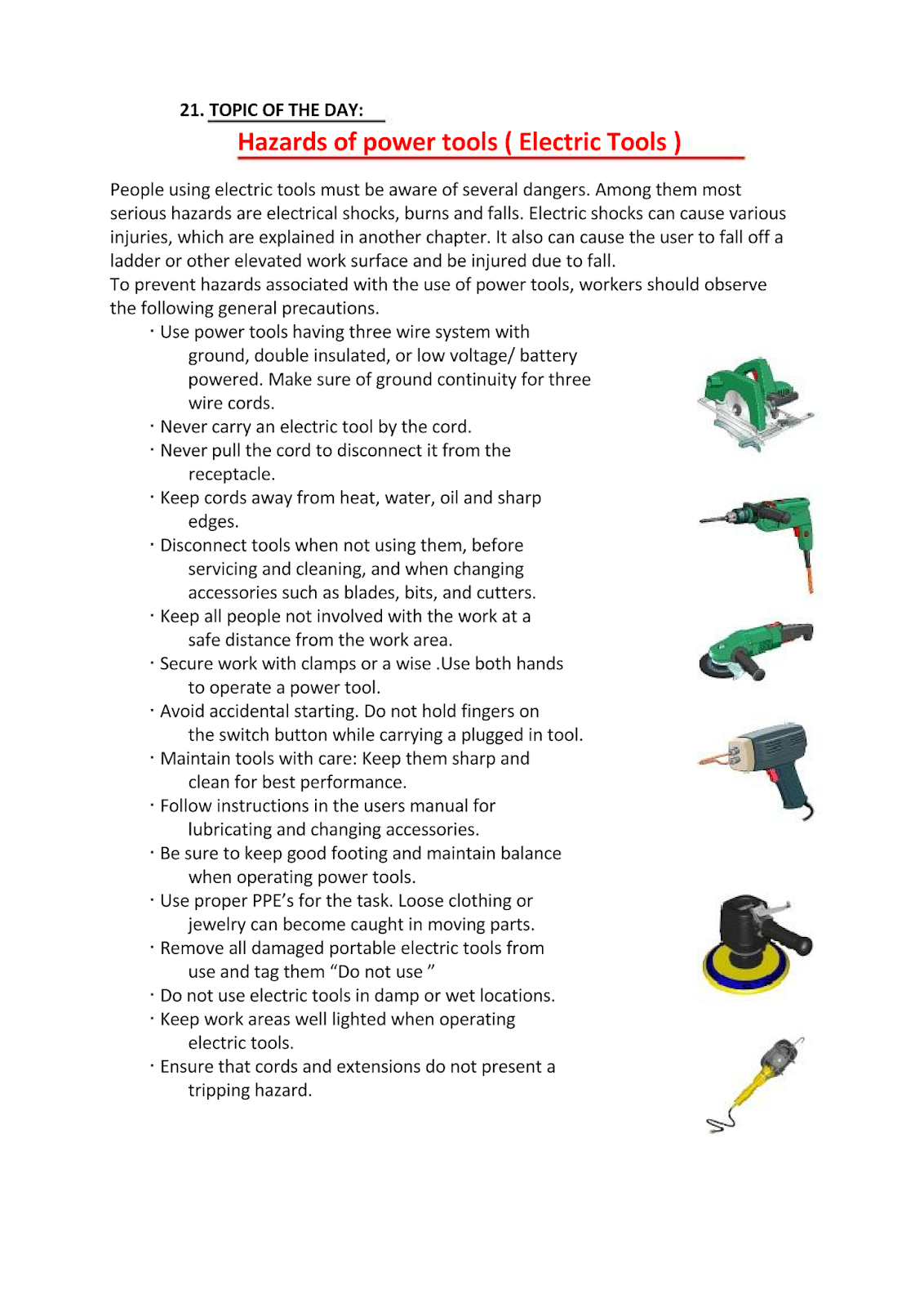 100 Safety Topics for Daily Toolbox Talk