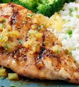 grilled pineapple-glazed chicken breasts with lemon-jalapeno