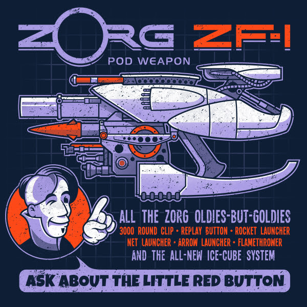 Today's T : 今日の「ザ・フィフス・エレメント」のゲイリー・オールドマンのおかしなヘアスタイルの武器商人ゾーグが自慢していたスゴい銃のZF-1 Tシャツ