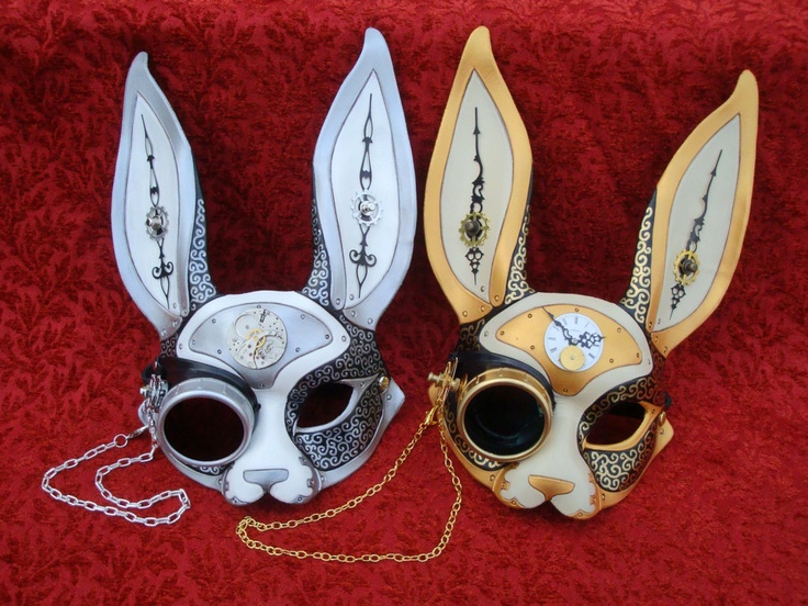 Leather art Steampunk bunny mask  Bronze with goggle/lens & horse hair whiskers 