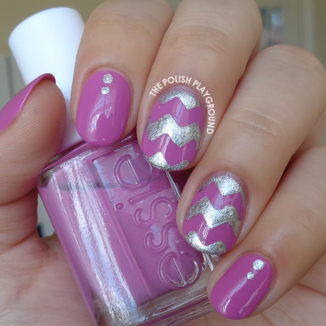Orchid and Silver Chevron Nail Art
