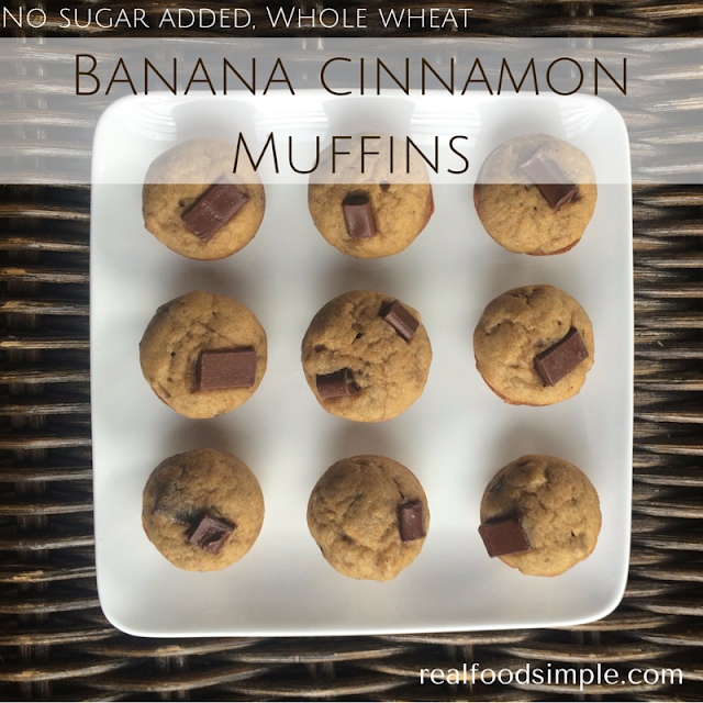 no sugar added whole wheat banana cinnamon muffins | realfoodsimple.com