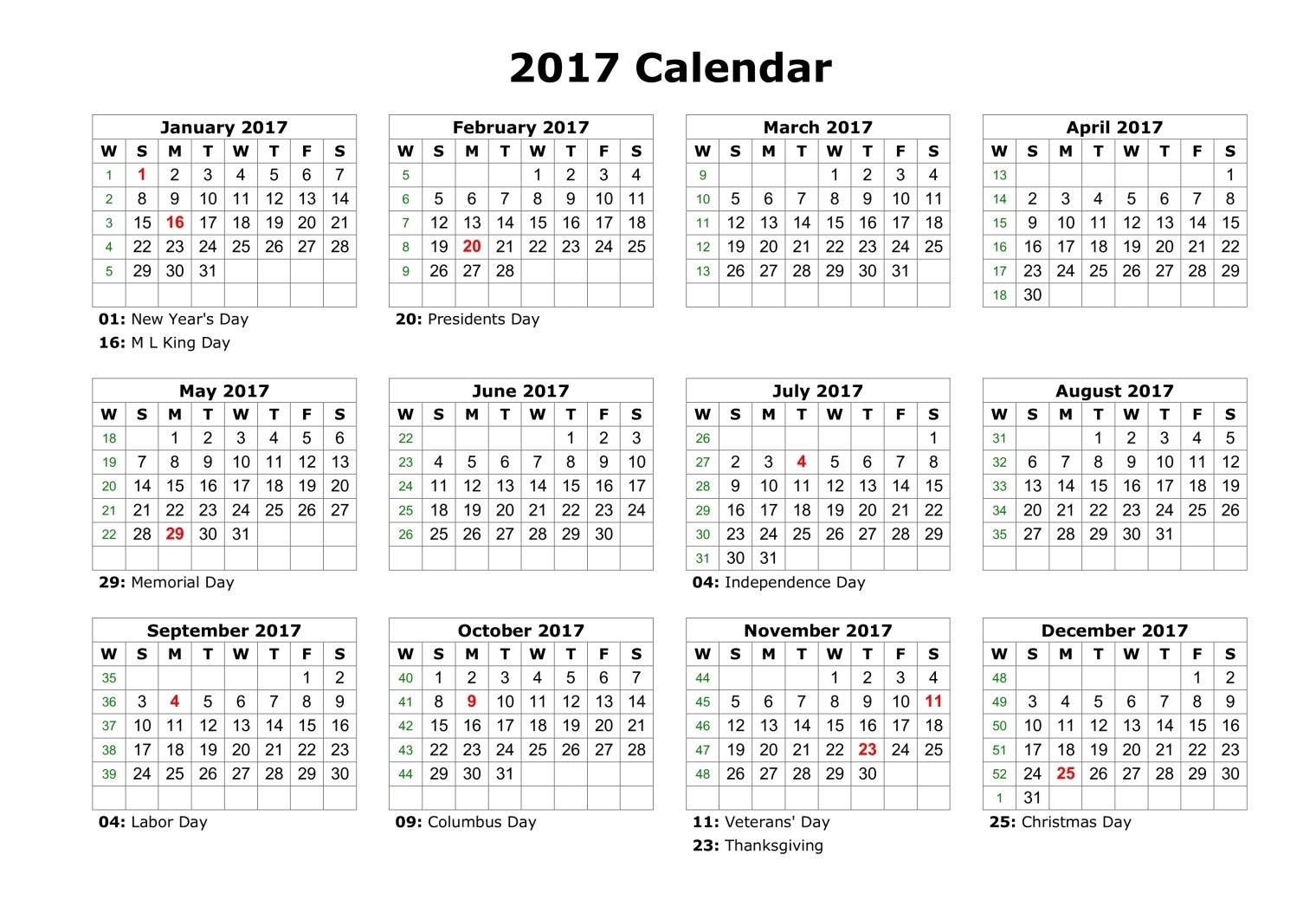 2017 us calendar