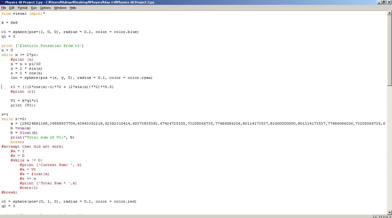 Physics 4B: Vpython Electric Potential