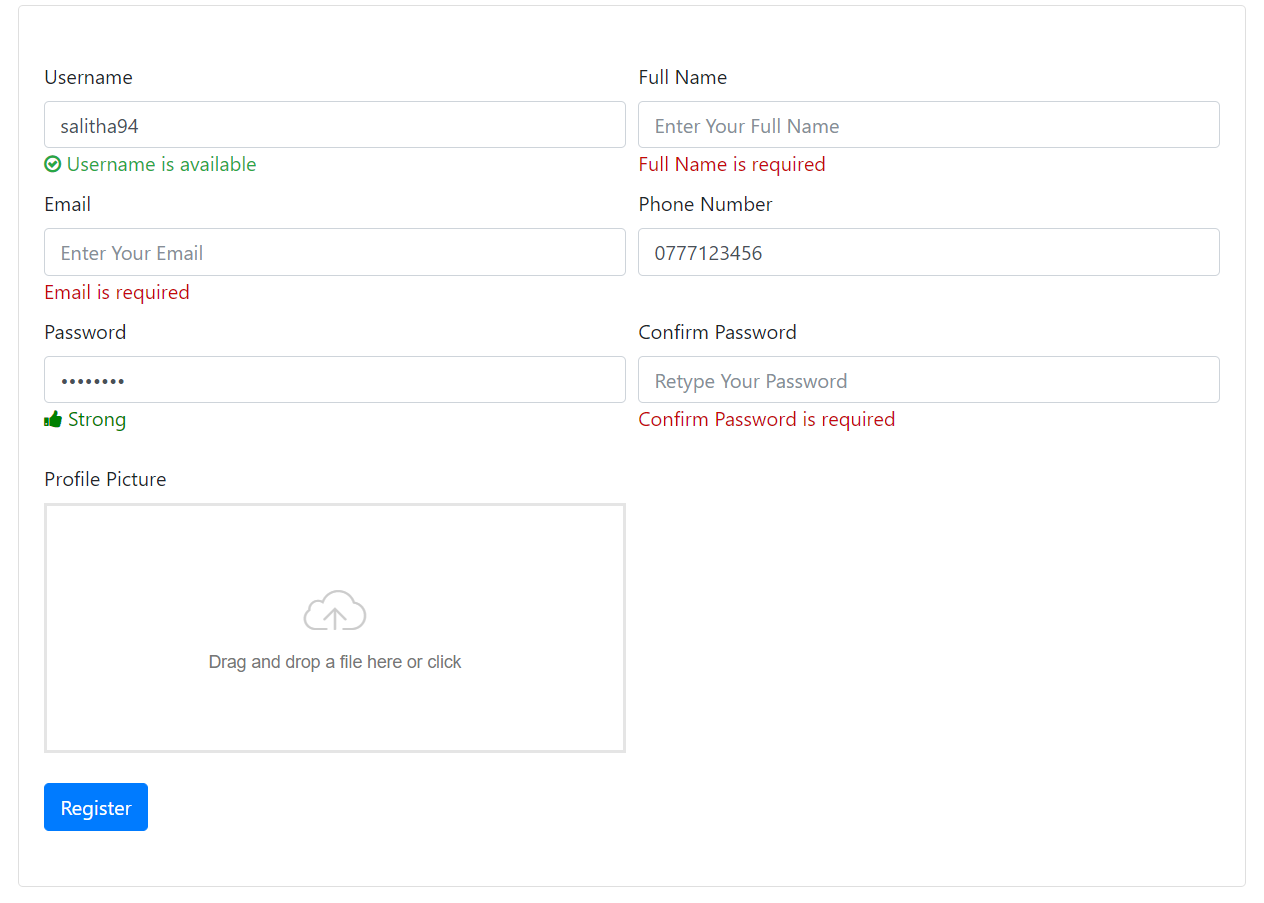 registration form with real time validations ci full form