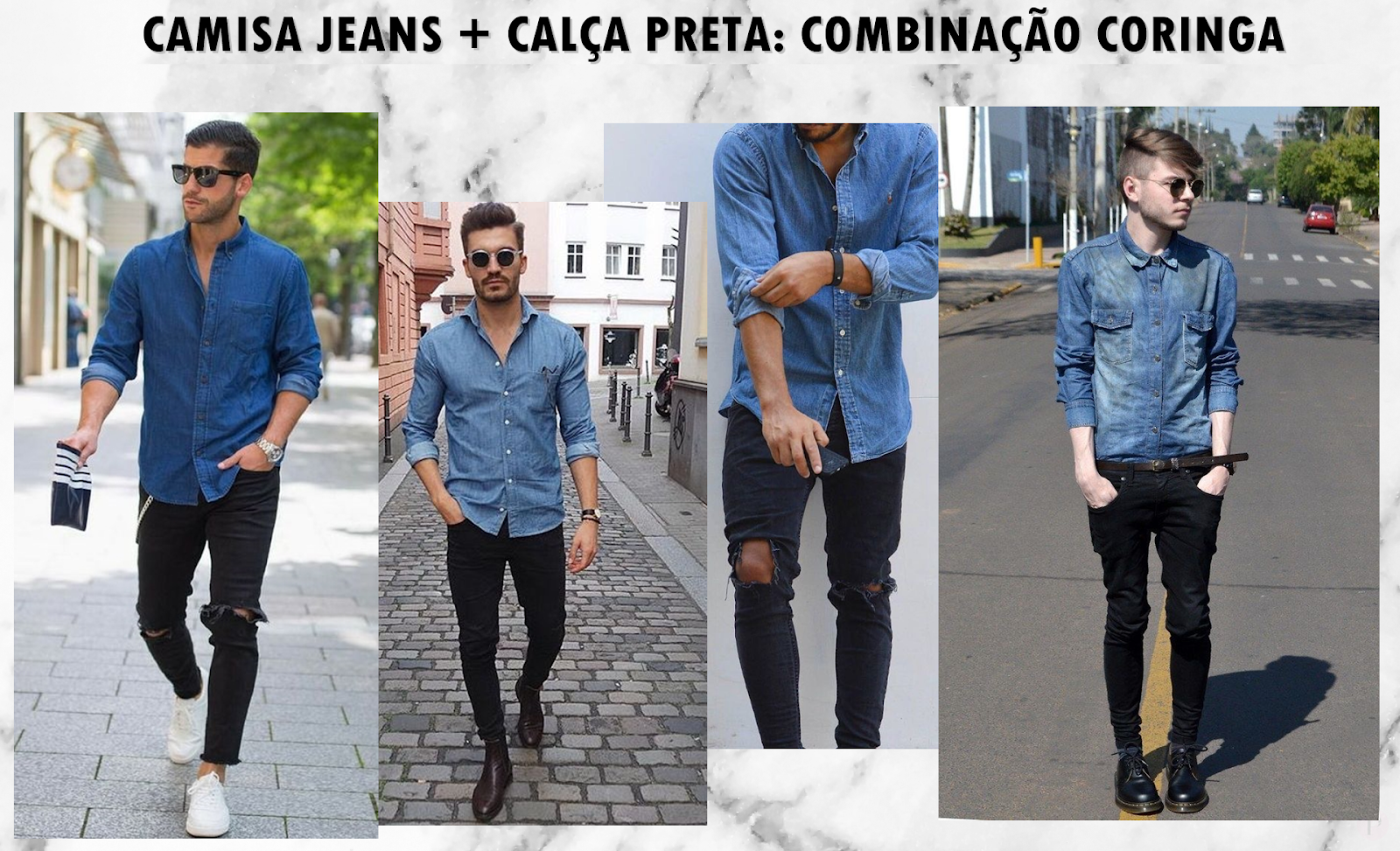 camisa jeans e calça preta
