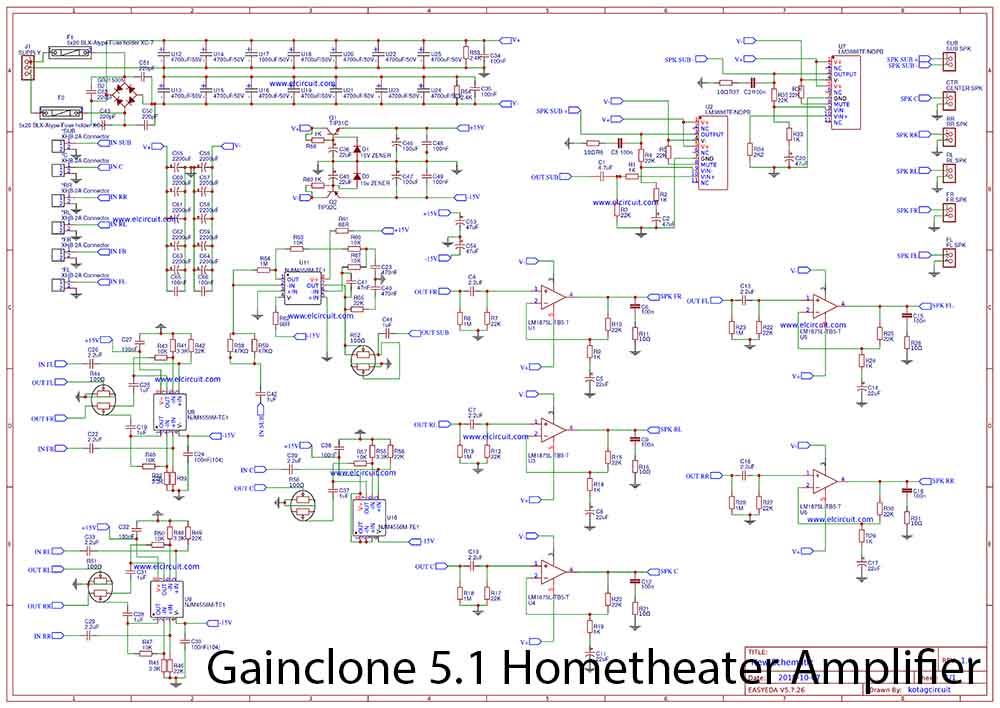5.1 Home theater Power Amplifier with Gainclone LM1875 + LM3886 -  Electronic Circuit Roadmaster 200 Watt Car Electronic Circuit
