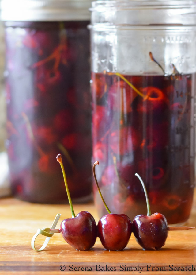 Whiskey Soaked Cherries makes the most delicious garnish and cherry infused whiskey. Perfect for summer cocktails by the pool or on the patio. Recipe from Serena Bakes Simply From Scratch.