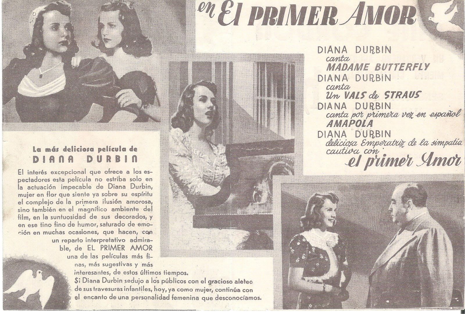 CINE PROGRAMAS DE MANO EL PRIMER AMOR HENRY KOSTER DIANA DURBIN