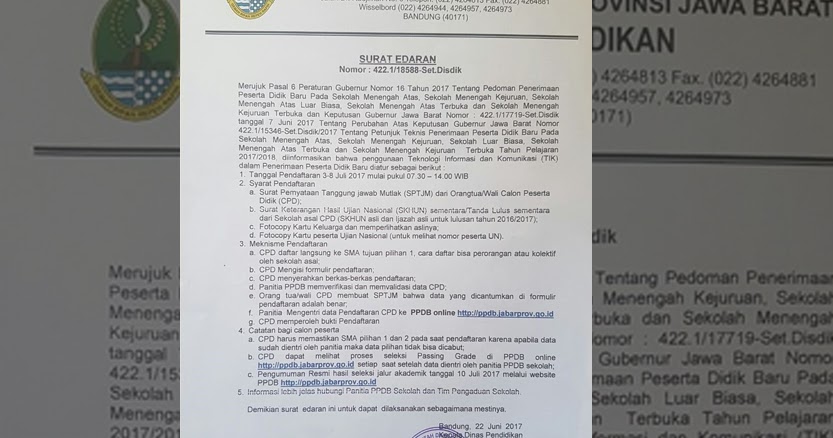 Surat Edaran Disdik Jabar Terkait Perubahan Mekanisme PPDB