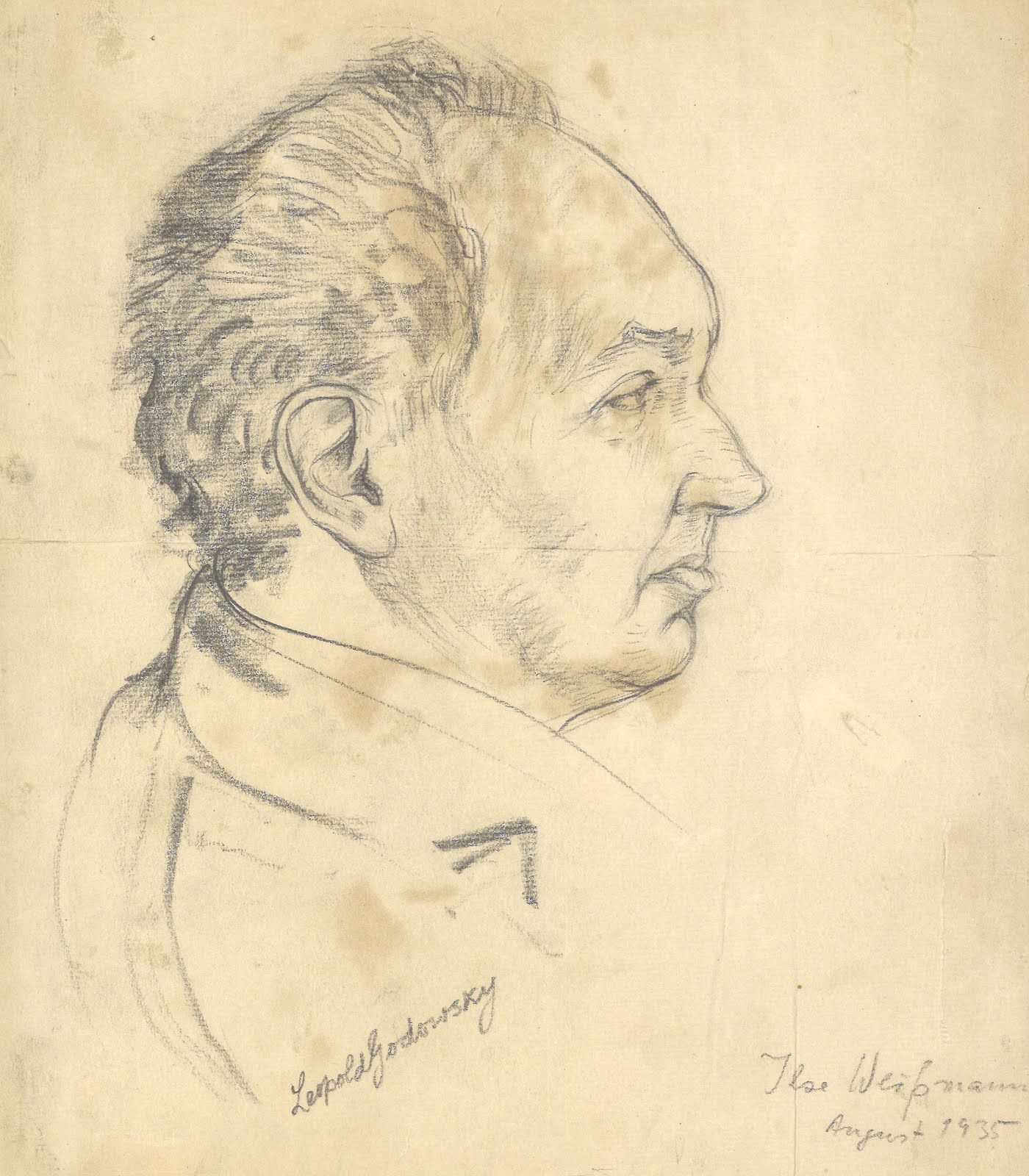 Autographed original illustration of Pianist Leopold Godowsky