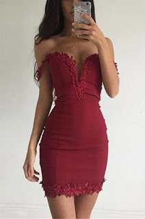 Appliques Sheath Off-the-shoulder Sexy Burgundy Short Homecoming Dress