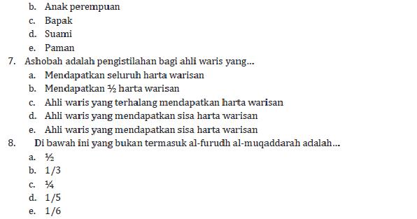 Soal Pilihan Ganda Bab Fiqih Mawaris Dan Jawabannya Soal Soal Pilihan Ganda Bab Fiqih Mawaris Dan Jawabannya Soal