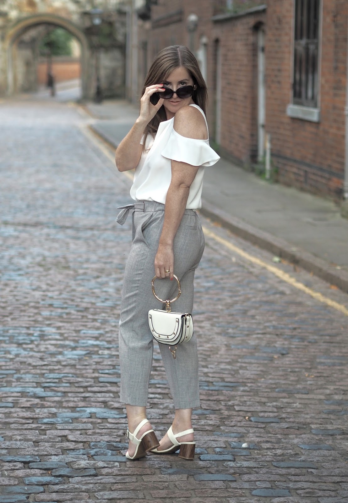 Shein \ designer dupes \ fashion \ style \ trend \ Chloé Nile \  grey cropped trousers \ handbag \ Priceless Life of Mine \ over 40 lifestyle blog