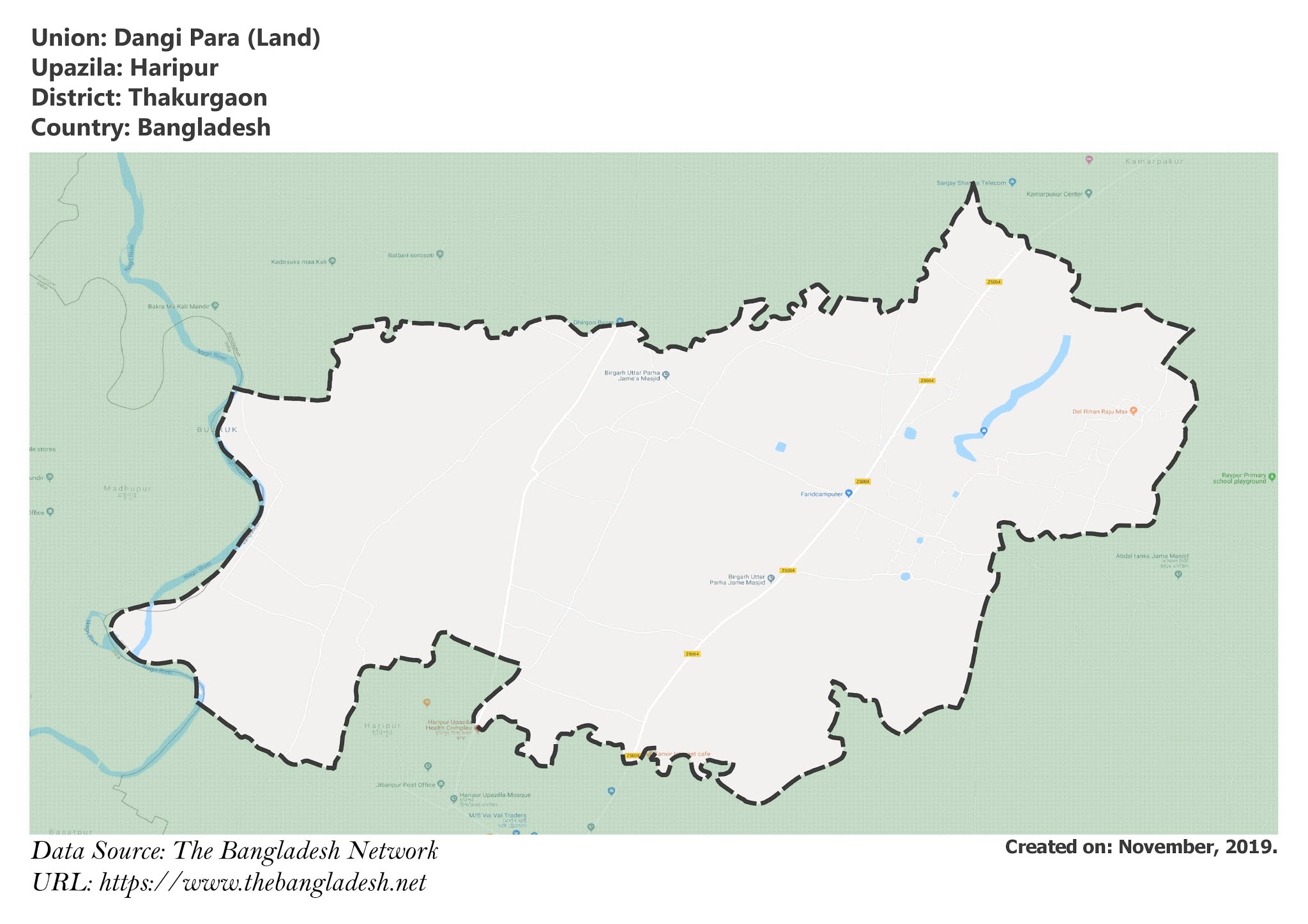 Map of Dangi Para of Haripur Upazila Map of Dangi Para of Thakurgaon, Bangladesh.