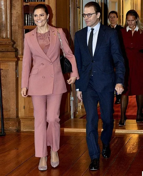 Crown Princess Victoria wore Rodebjer Nera Pink Blazer and Trousers and Xilla silk blouse, wore By Malene Birger pumps, Valentino shoulder bag