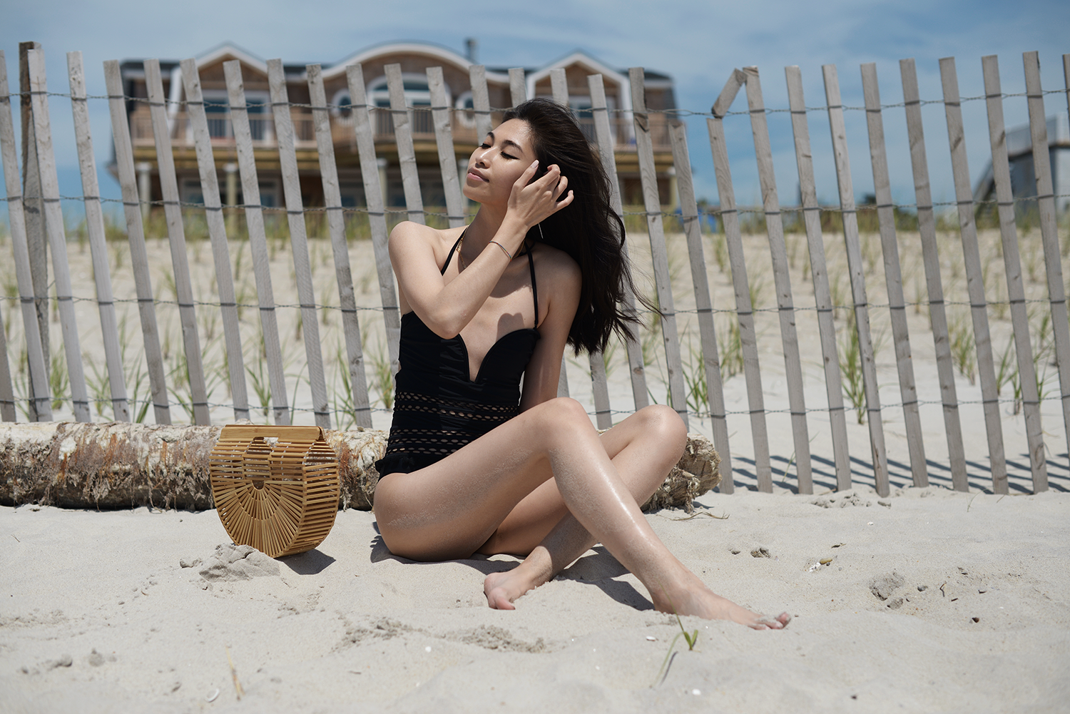 Tularosa Label Nina Swimsuit and Cult Gaia Bamboo Bag - No More Beach Days | FOREVERVANNY.com