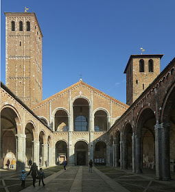 The atrium of the Basilica di Sant'Ambrogio in Milan, where Cesare Maldini's funeral took place