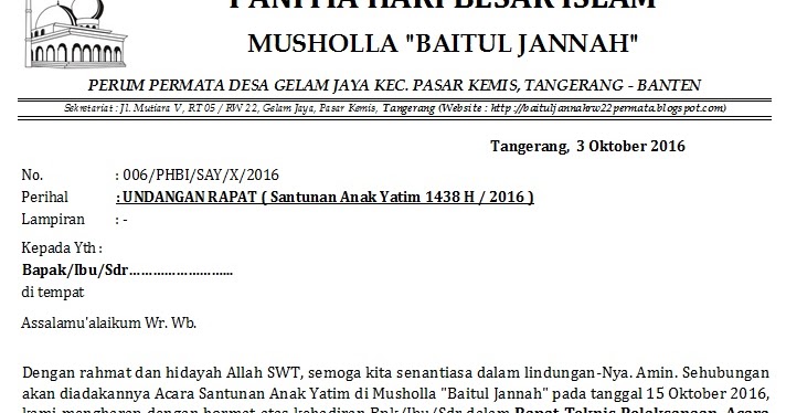 MASJID "BAITUL JANNAH" RW.022 PERUM PERMATA TANGERANG: Undangan Rapat