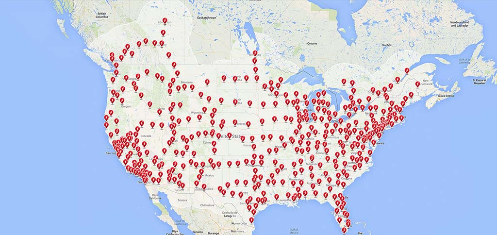 Map of planned Tesla supercharger stations by end of 2016