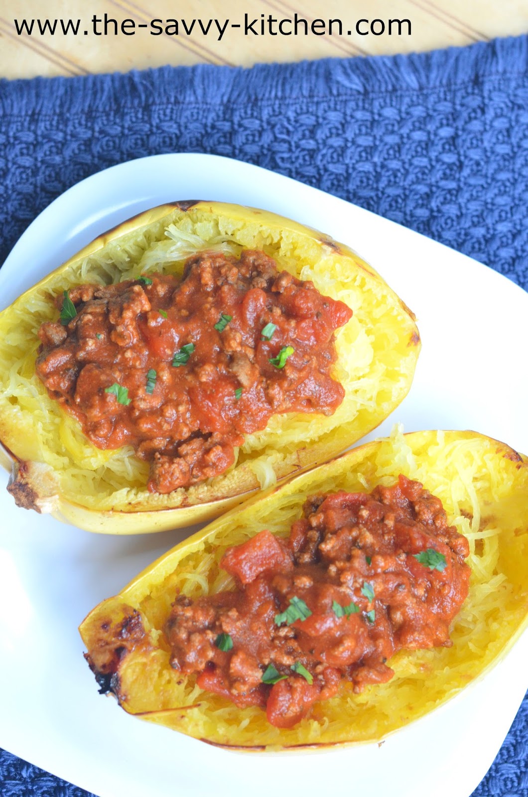The Savvy Kitchen Spaghetti Squash with Meat Sauce (Whole30)