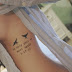 Flying bird and we only part to meet again quote tattoo on side body