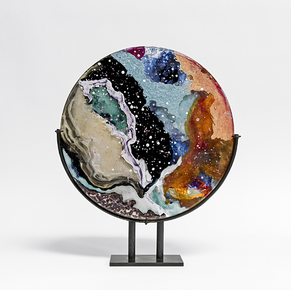 Mixed Media Artists International Fine Art Free Standing Round Sculpture, Resin, Steel, Cast