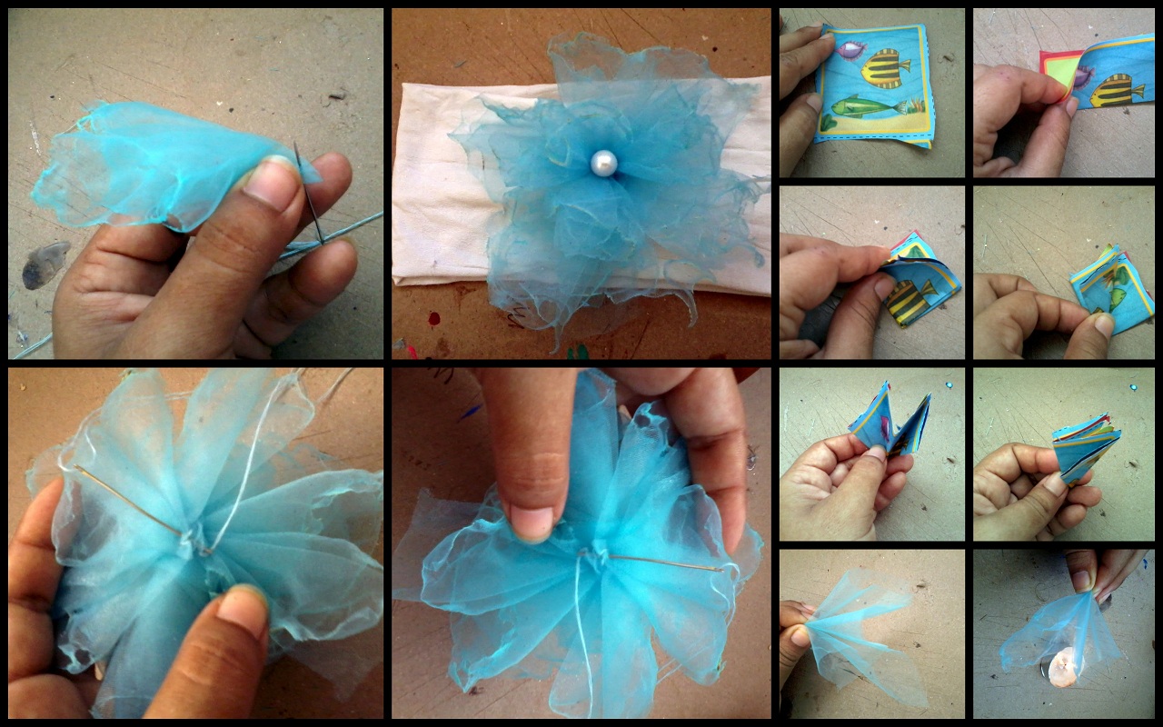 El detalle que hace la diferencia Banda de media para el cabello con flor de tul u organza El detalle que hace la diferencia Banda de media para el cabello con flor de tul u organza