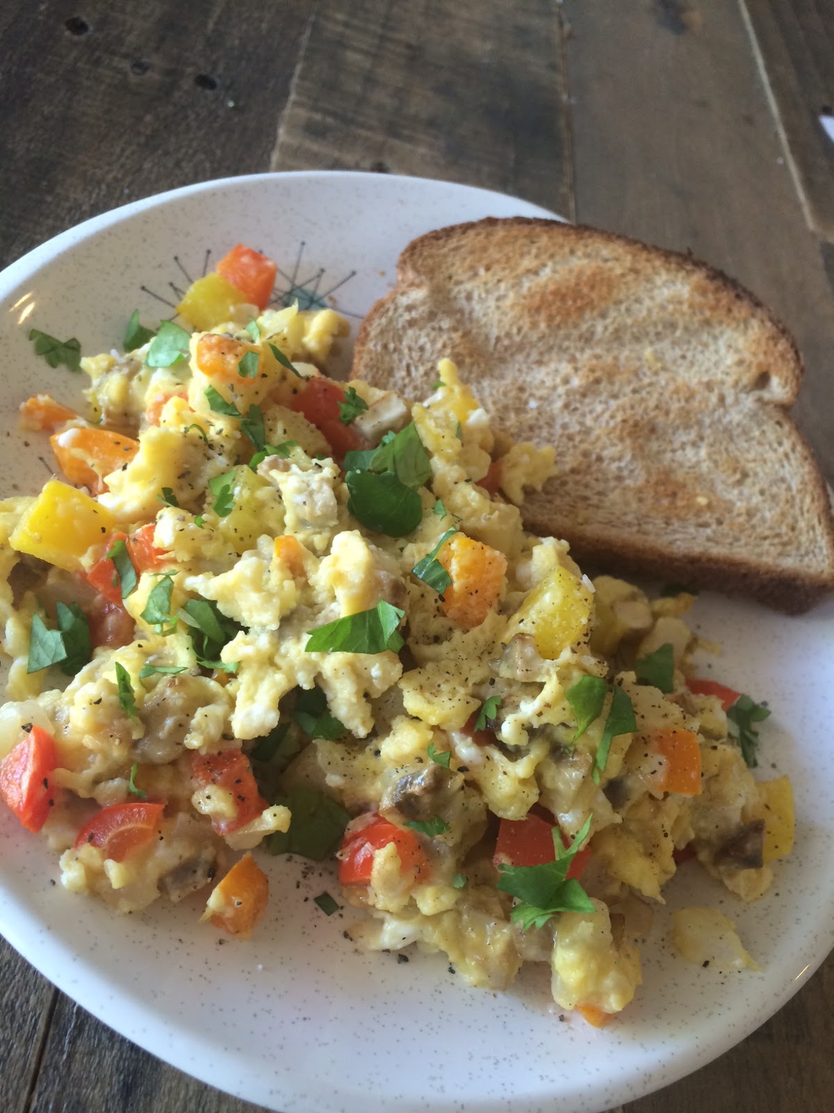 Recipe Share Egg and Veggie Scramble with Toast