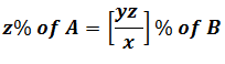 If of A is equal to y% of B then -