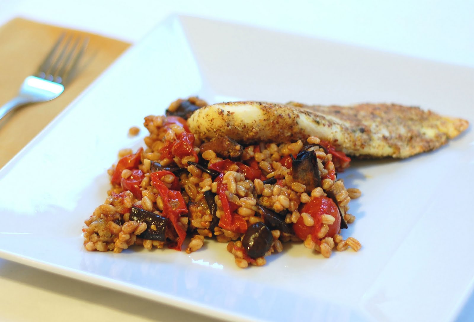 Tri to Cook Farro w/Roasted Tomatoes & Eggplant