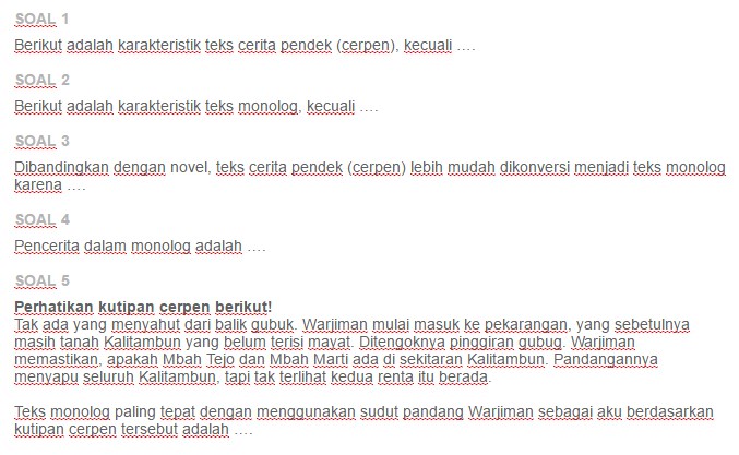 Contoh Soal Langkah Langkah Konversi Teks Cerita Pendek Menjadi Teks Monolog