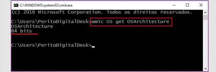 Comando: wmic OS get OSArchitecture