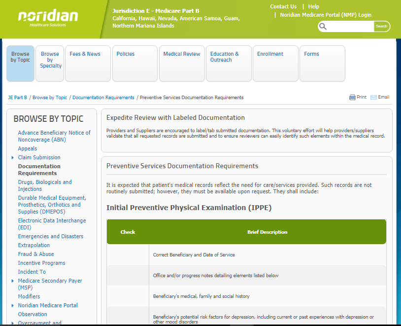 Preventive Services Documentation Requirements