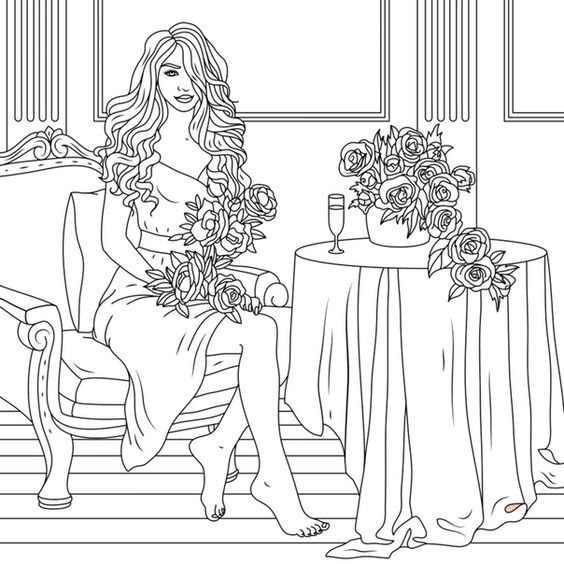 Tranh tô màu dáng người ngồi trên ghế đẹp