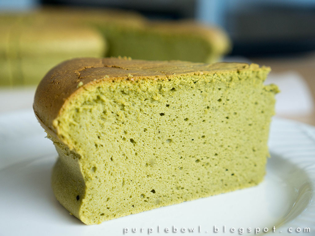 Purple bowl Japanese green tea cheesecake recipe