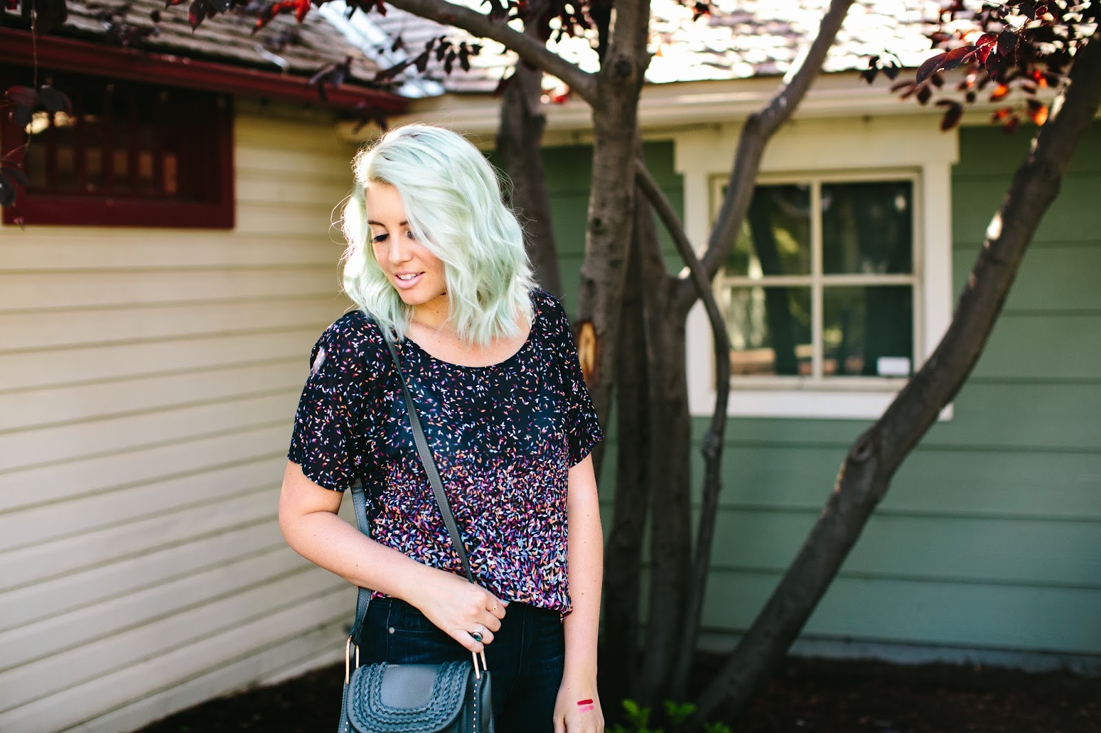 Mint Hair, Blue Shirt, Utah Fashion Blogger