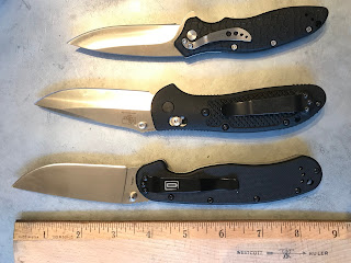 Size Compared Kershaw 1830 OSO Sweet Vs The Benchmade - Griptilian 551 Knife Drop-Point Vs The Ontario 8848 RAT