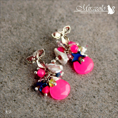 Miracolo, pink quartz earrings, różowe krople kwarcu,perły keishi
