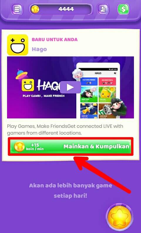 Pada menu navigasi yang berada di pojok kiri atas, silahkan pilih menu "Populer" kemudian pilih "Mainkan & Kumpulkan" untuk menginstall dan memainkan aplikasi yang telah direkomendasikan.