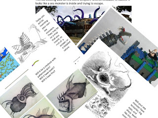 Sea Monsters and Explorers Composite photo of pages from a lesson on sea monsters and explorers
