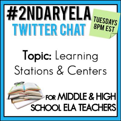 Join secondary English Language Arts teachers Tuesday evenings at 8 pm EST on Twitter. This week's chat will be about learning stations and centers.