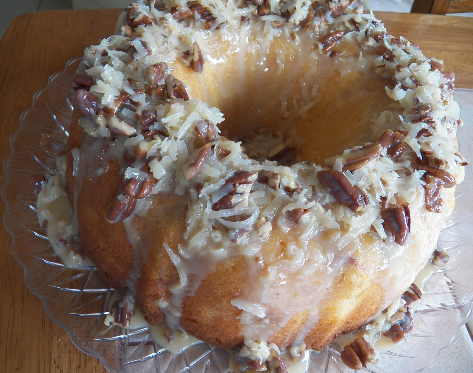 Fruit Cocktail Cake with Coconut and Pecan topping Sid's Sea Palm Cooking