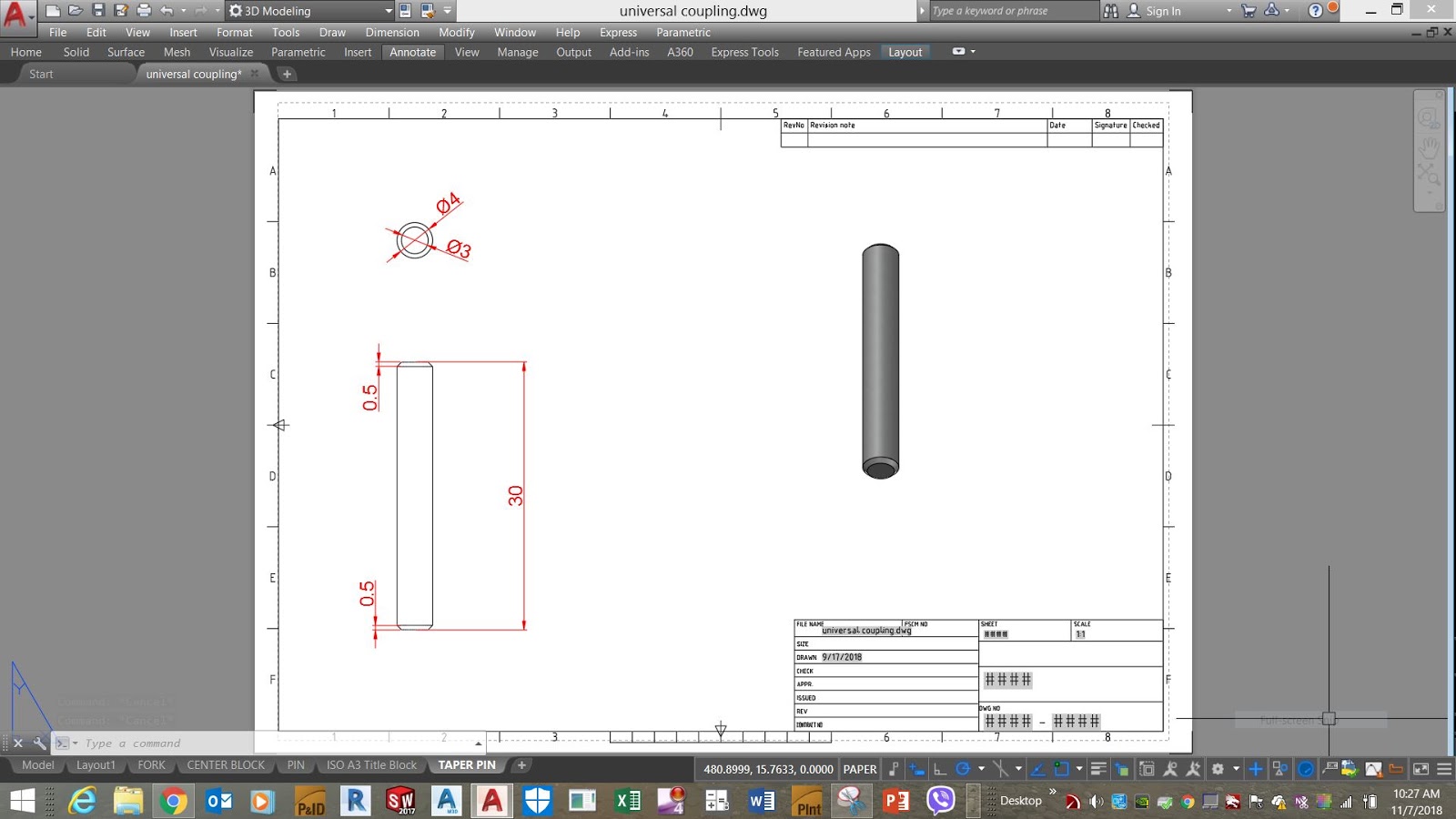 AUTOCAD NETWORK Mechanical ModelingUniversal Coupling in AutoCAD 2018