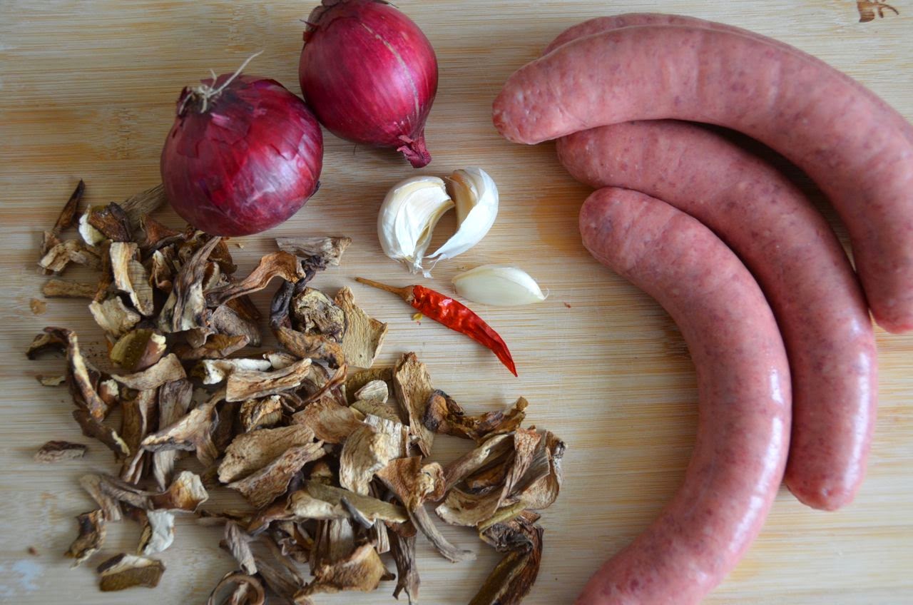 PIZZA FOR BREAKFAST SAUSAGE AND PORCINI SAUCE