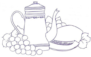 desenho bule com uvas e mamão